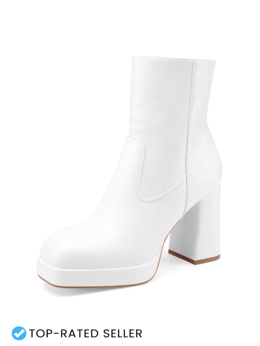Platform Chunky Heeled Ankle Boots Faux Leather Gogo Booties Square Toe Side